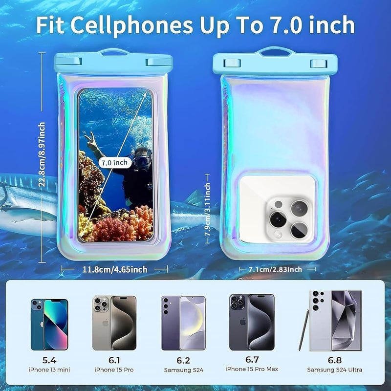 Foweroty Floatable Soap Bubble Waterproof Phone Pouch/Case with Crossbody Lanyard for iPhone 17 16 Pro Max/15 Pro/14/13/12, IP68 Cellphone Dry Bag Beach Cruise Ship Essentials,Iridescent Blue,1 Pack - Image 3